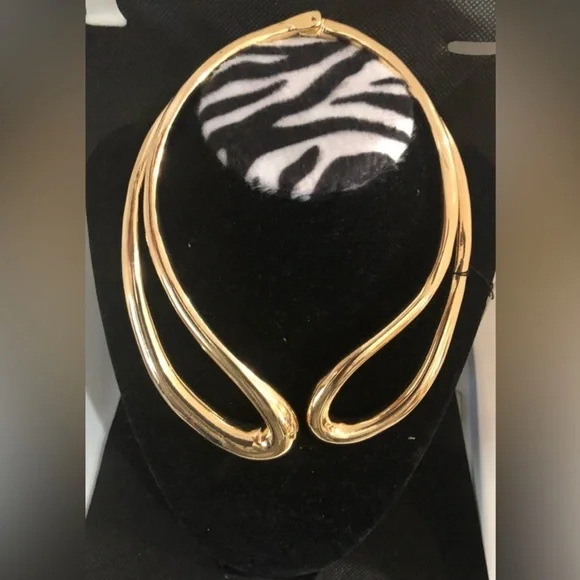 House of Harlow 1960 gold tone double bar curved hinged choker style necklace - Picture 12 of 14